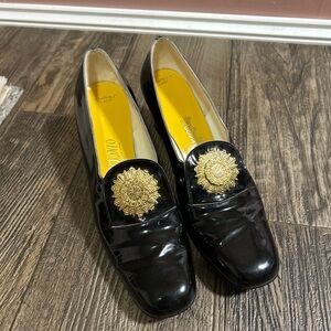 Vintage D’Antonio Women’s Black Heels Medallion, Square Toe 6.5/7 Custom Leather